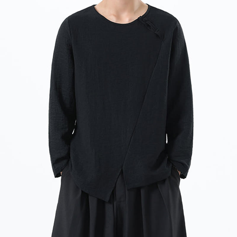 Koszula męska z długim rękawem i okrągłym kołnierzykiem Buddha Stones z bawełny i lnu - Czarny - US/UK/AU46， EU56 (5XL) - image 26