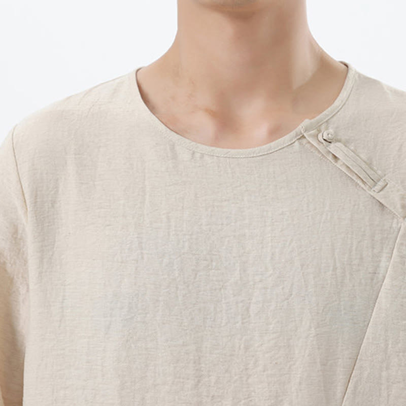 Koszula męska z długim rękawem i okrągłym kołnierzykiem Buddha Stones z bawełny i lnu - image 22