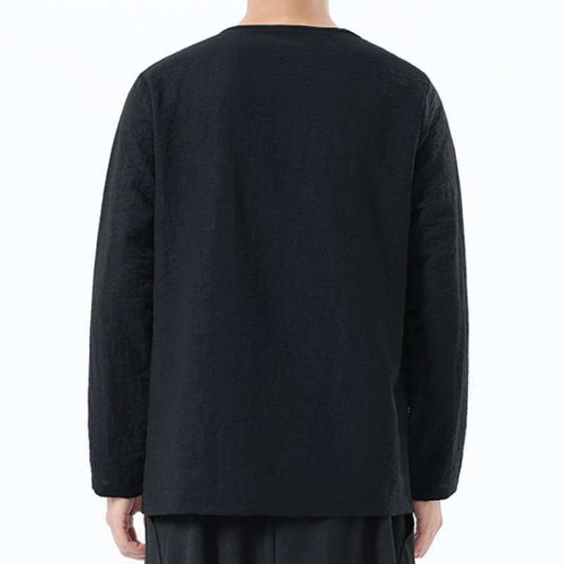 Koszula męska z długim rękawem i okrągłym kołnierzykiem Buddha Stones z bawełny i lnu - image 28