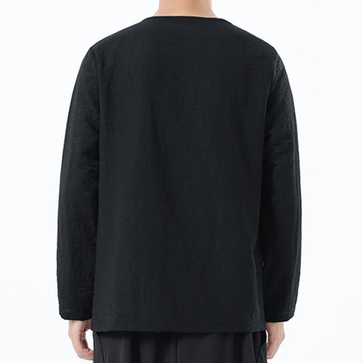 Koszula męska z długim rękawem i okrągłym kołnierzykiem Buddha Stones z bawełny i lnu - image 28