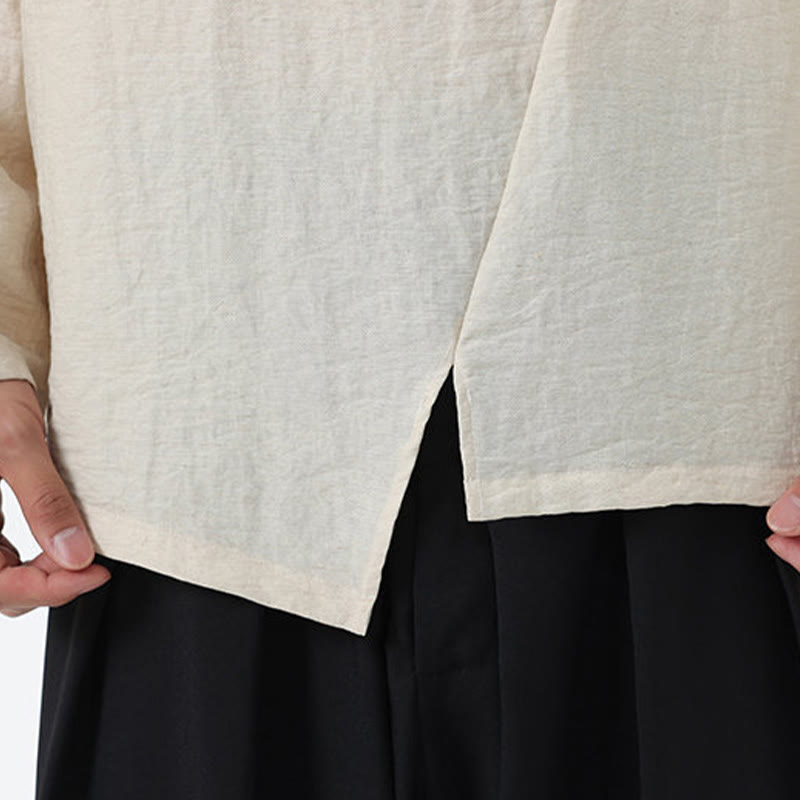 Koszula męska z długim rękawem i okrągłym kołnierzykiem Buddha Stones z bawełny i lnu - image 24