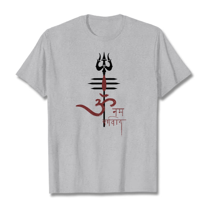 Buddha Stones OM NAMAH SHIVAYA Trójząb bawełniany T-shirt - Jasnoszary - 2XL - image 1