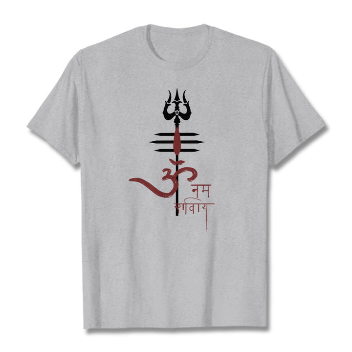 Buddha Stones OM NAMAH SHIVAYA Trójząb bawełniany T-shirt - Jasnoszary - 2XL - image 0