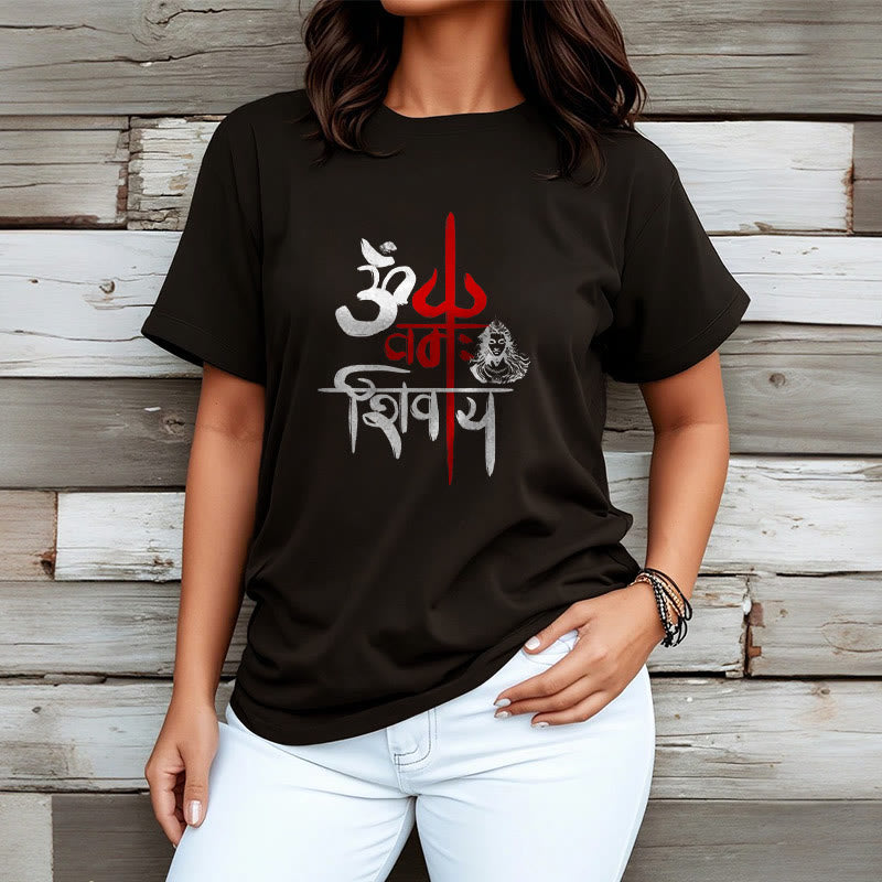 Buddha Stones OM NAMAH SHIVAYA Czerwony Trójząb Bawełniana Koszulka T-shirt - image 2