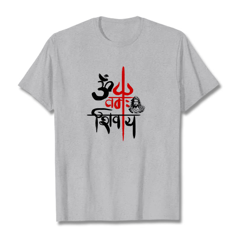 Buddha Stones OM NAMAH SHIVAYA Czerwony Trójząb Bawełniana Koszulka T-shirt - Jasnoszary - 2XL - image 20