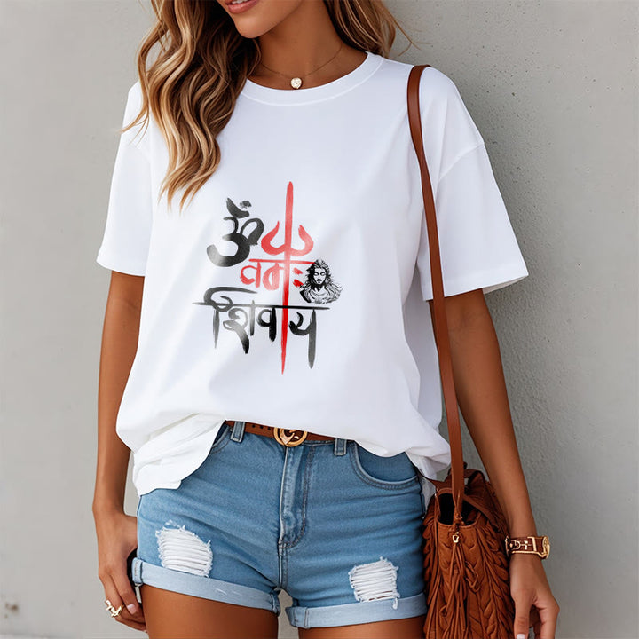 Buddha Stones OM NAMAH SHIVAYA Czerwony Trójząb Bawełniana Koszulka T-shirt - image 6