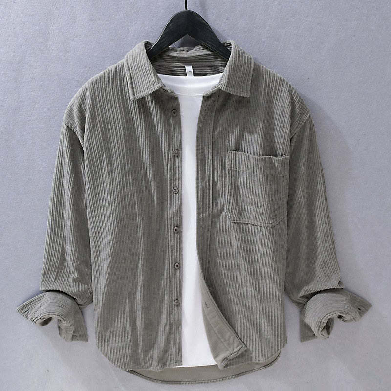 Koszula męska z długim rękawem i kołnierzykiem Buddha Stones” z kieszeniami, sztruksowa, casualowa - DimGray - US/UK/AU42， EU52 (3XL) - image 0