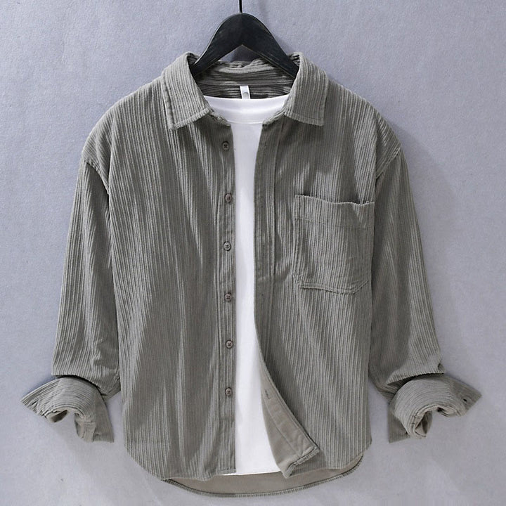 Koszula męska z długim rękawem i kołnierzykiem Buddha Stones” z kieszeniami, sztruksowa, casualowa - DimGray - US/UK/AU42， EU52 (3XL) - image 0