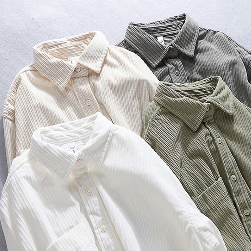 Koszula męska z długim rękawem i kołnierzykiem Buddha Stones” z kieszeniami, sztruksowa, casualowa - image 1