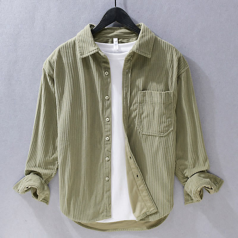 Koszula męska z długim rękawem i kołnierzykiem Buddha Stones” z kieszeniami, sztruksowa, casualowa - Ciemny Khaki - US/UK/AU42， EU52 (3XL) - image 5