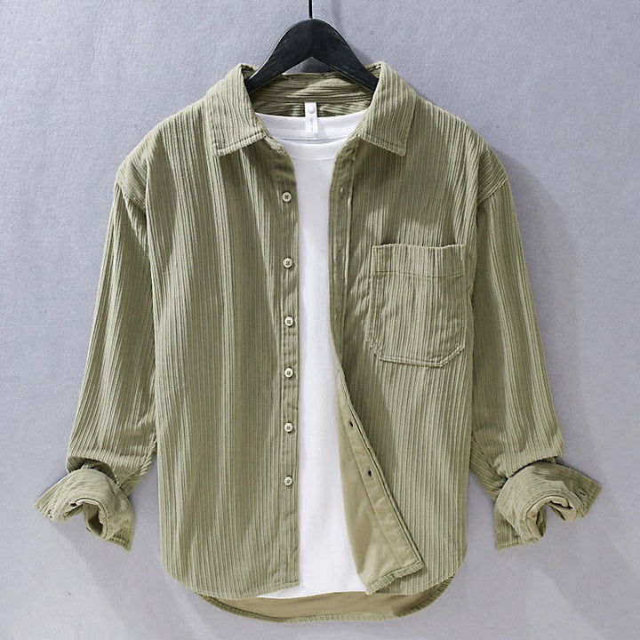 Koszula męska z długim rękawem i kołnierzykiem Buddha Stones” z kieszeniami, sztruksowa, casualowa - Ciemny Khaki - US/UK/AU42， EU52 (3XL) - image 5