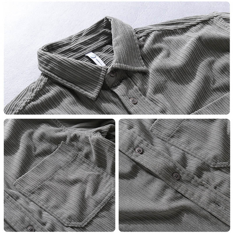 Koszula męska z długim rękawem i kołnierzykiem Buddha Stones” z kieszeniami, sztruksowa, casualowa - image 4