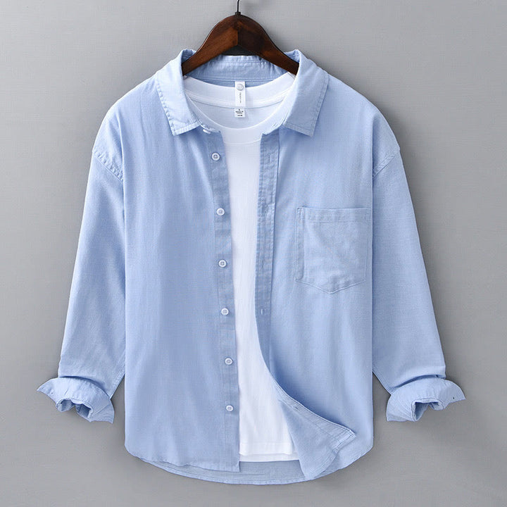 Koszula męska z długim rękawem i kołnierzykiem z kieszenią Buddha Stones Pure Color, wygodna, bawełniana - LightSkyBlue - US/UK/AU42， EU52 (3XL) - image 17