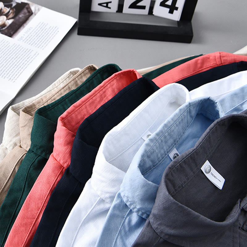 Koszula męska z długim rękawem i kołnierzykiem z kieszenią Buddha Stones Pure Color, wygodna, bawełniana - image 1