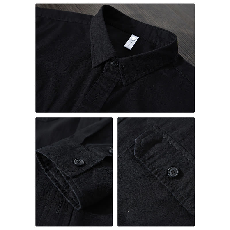 Koszula męska z długim rękawem i kołnierzykiem Buddha Stones” z kieszenią, w jednolitym kolorze, z bawełny - image 16