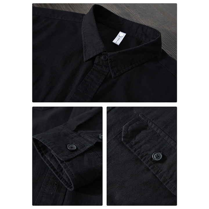 Koszula męska z długim rękawem i kołnierzykiem Buddha Stones” z kieszenią, w jednolitym kolorze, z bawełny - image 16