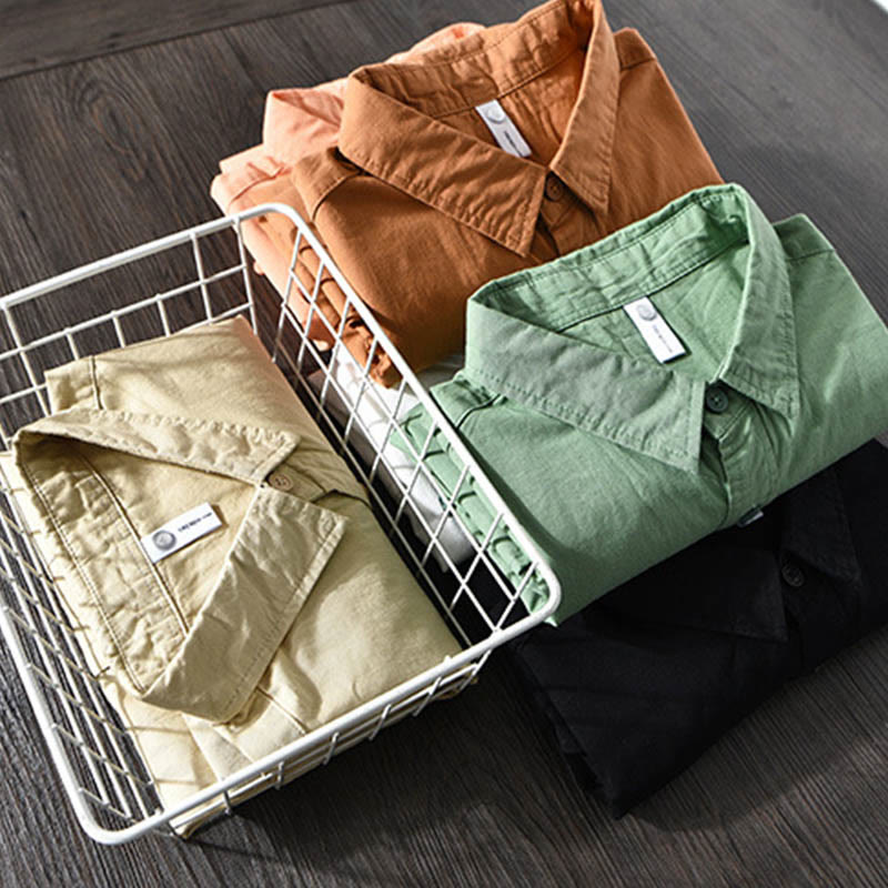 Koszula męska z długim rękawem i kołnierzykiem Buddha Stones” z kieszenią, w jednolitym kolorze, z bawełny - image 20