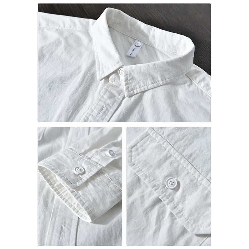 Koszula męska z długim rękawem i kołnierzykiem Buddha Stones” z kieszenią, w jednolitym kolorze, z bawełny - image 12