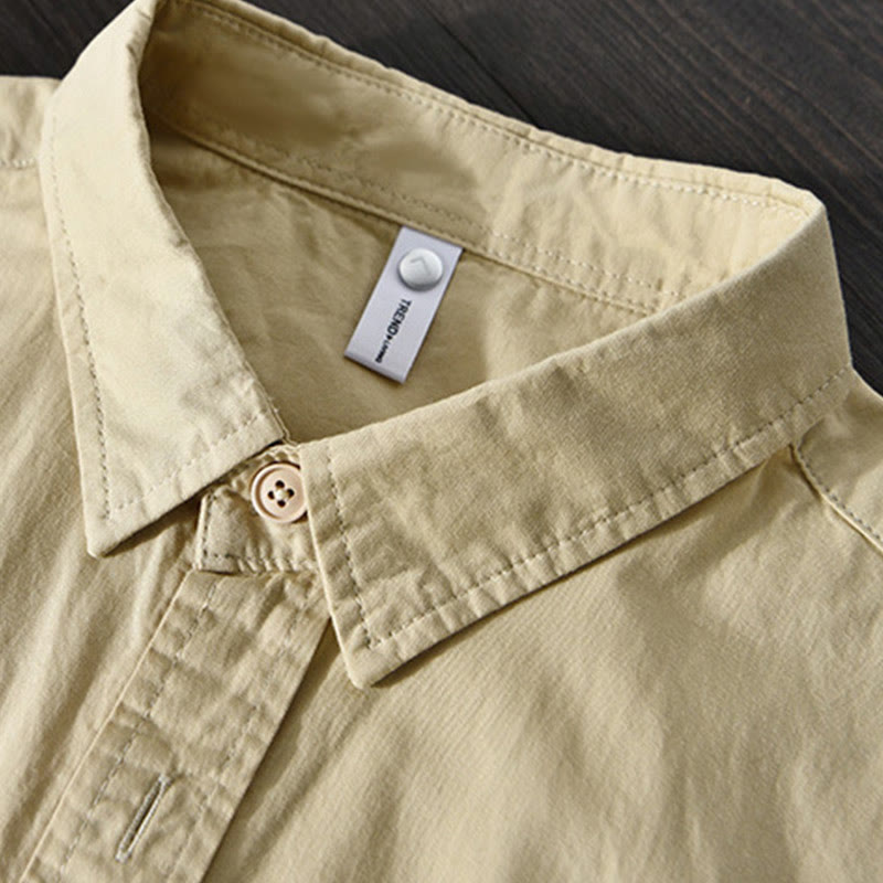 Koszula męska z długim rękawem i kołnierzykiem Buddha Stones” z kieszenią, w jednolitym kolorze, z bawełny - image 3