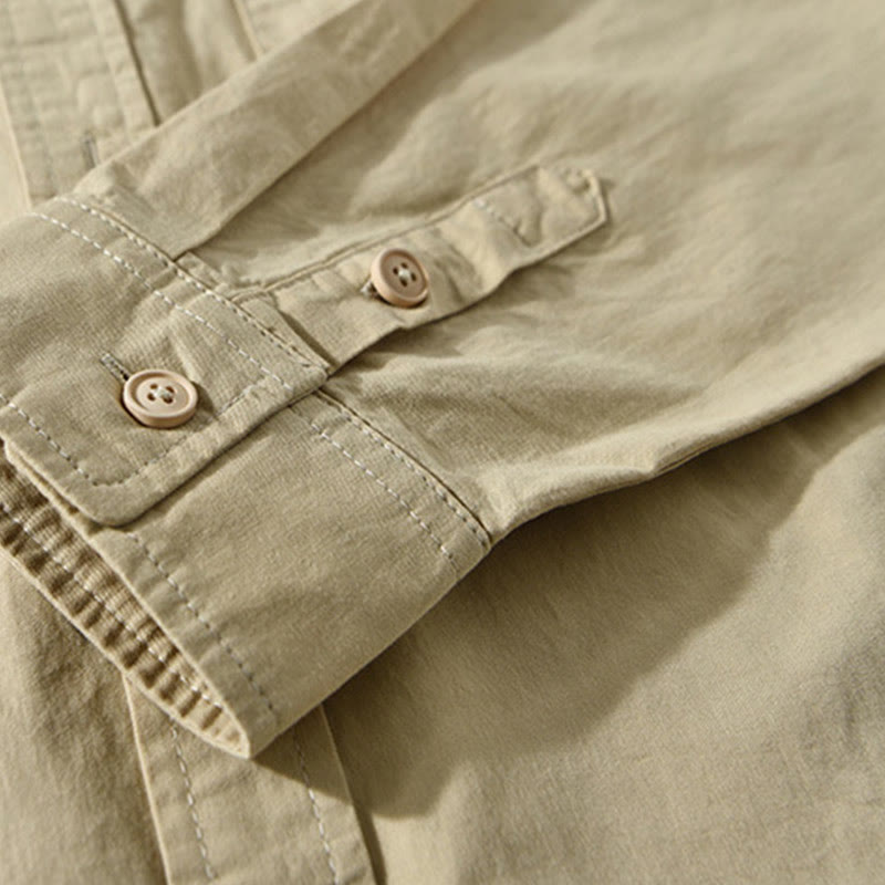 Koszula męska z długim rękawem i kołnierzykiem Buddha Stones” z kieszenią, w jednolitym kolorze, z bawełny - image 6