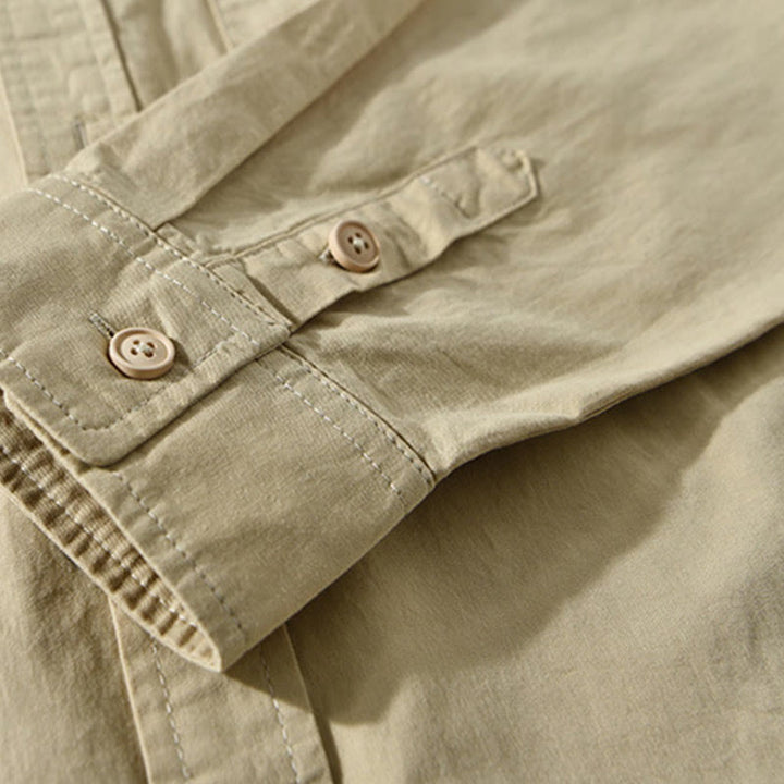 Koszula męska z długim rękawem i kołnierzykiem Buddha Stones” z kieszenią, w jednolitym kolorze, z bawełny - image 6