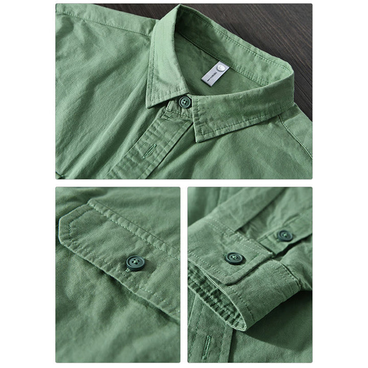 Koszula męska z długim rękawem i kołnierzykiem Buddha Stones” z kieszenią, w jednolitym kolorze, z bawełny - image 10