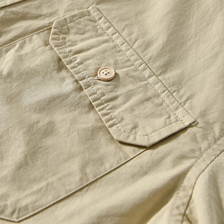 Koszula męska z długim rękawem i kołnierzykiem Buddha Stones” z kieszenią, w jednolitym kolorze, z bawełny - image 4