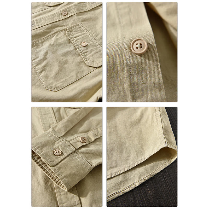 Koszula męska z długim rękawem i kołnierzykiem Buddha Stones” z kieszenią, w jednolitym kolorze, z bawełny - image 8