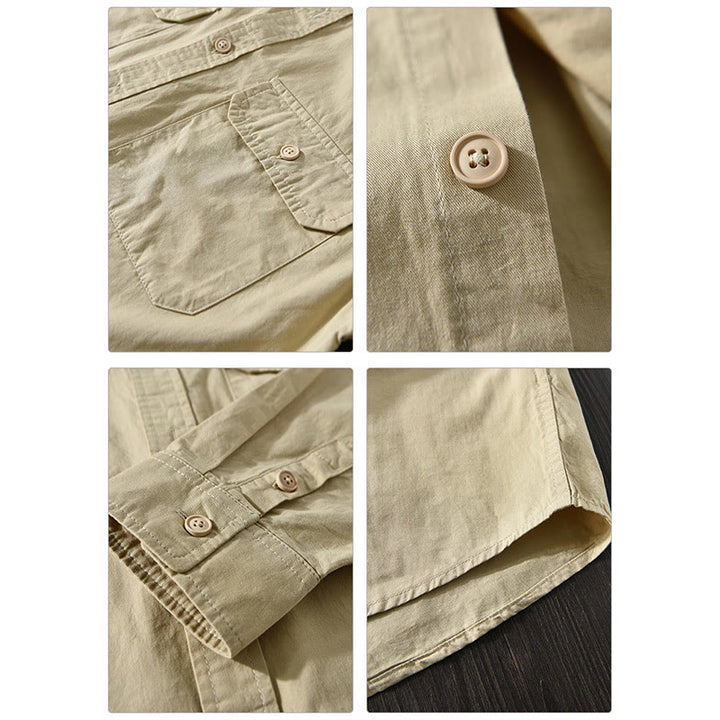 Koszula męska z długim rękawem i kołnierzykiem Buddha Stones” z kieszenią, w jednolitym kolorze, z bawełny - image 8