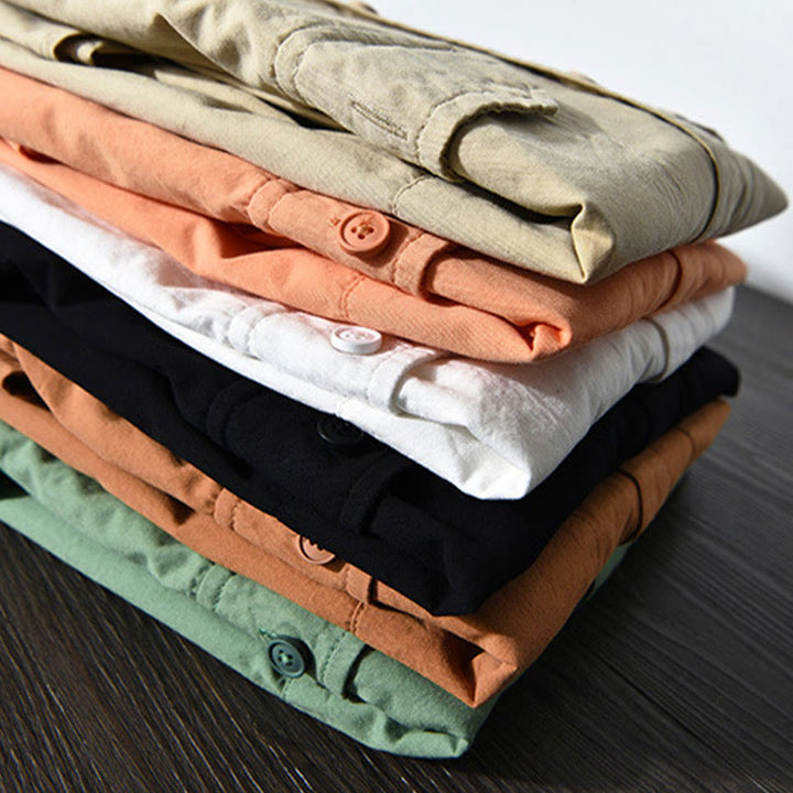 Koszula męska z długim rękawem i kołnierzykiem Buddha Stones” z kieszenią, w jednolitym kolorze, z bawełny - image 19