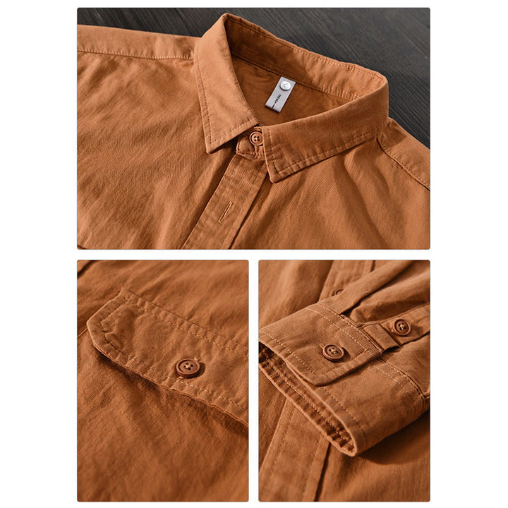 Koszula męska z długim rękawem i kołnierzykiem Buddha Stones” z kieszenią, w jednolitym kolorze, z bawełny - image 14