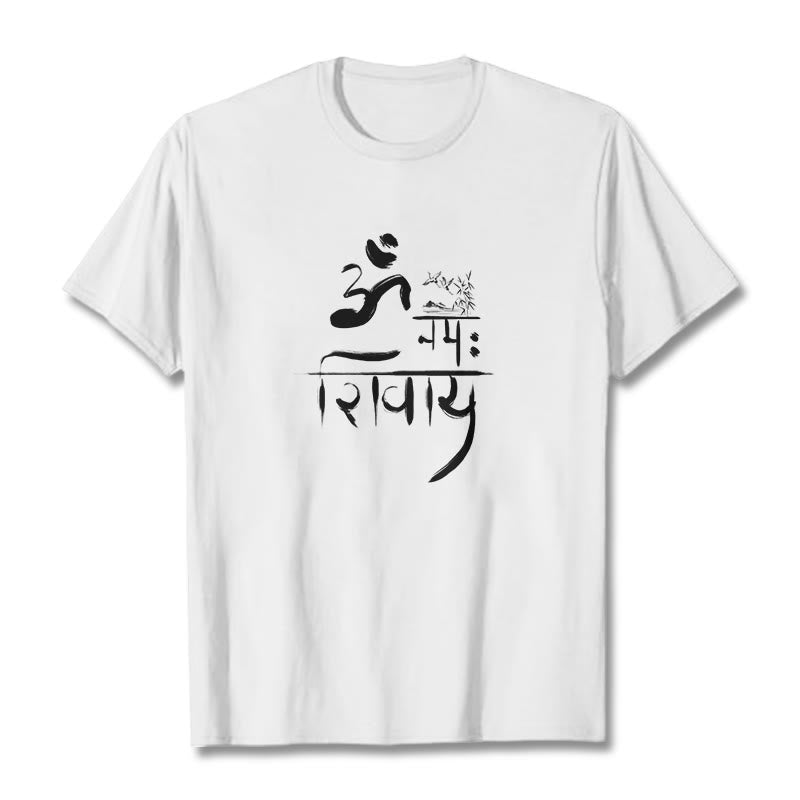 T-shirt z bawełny bambusowej i Buddha Stones OM NAMAH SHIVAYA Crane - Biały - 2XL - image 1