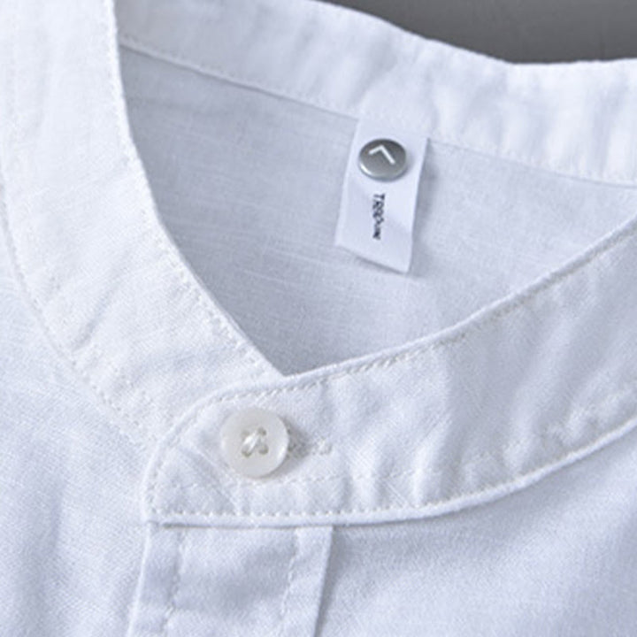 Koszula męska z długim rękawem i stójką Buddha Stones z kieszenią Pure Color Casual Cotton Linen - image 6