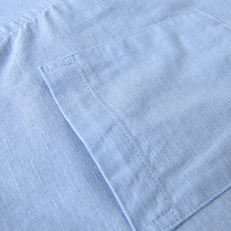 Koszula męska z długim rękawem i stójką Buddha Stones z kieszenią Pure Color Casual Cotton Linen - image 18