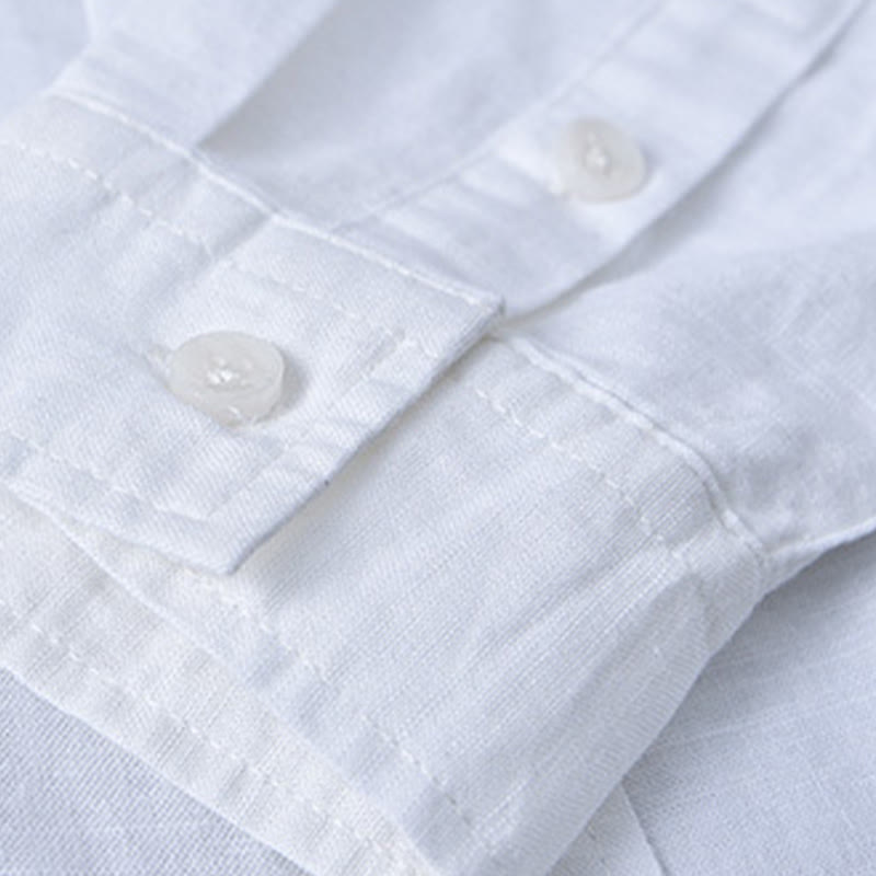 Koszula męska z długim rękawem i stójką Buddha Stones z kieszenią Pure Color Casual Cotton Linen - image 7