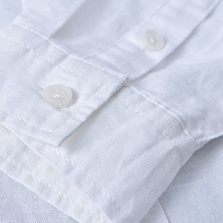 Koszula męska z długim rękawem i stójką Buddha Stones z kieszenią Pure Color Casual Cotton Linen - image 7