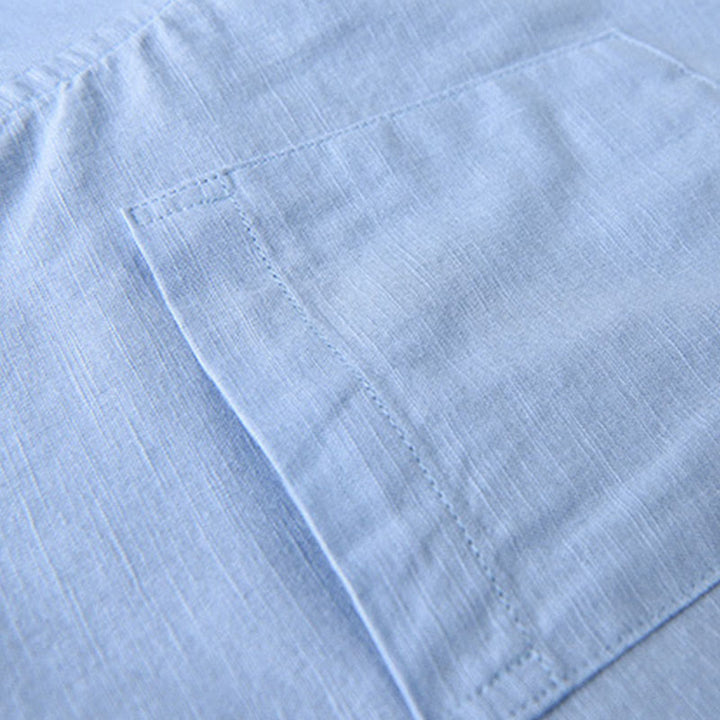 Koszula męska z długim rękawem i stójką Buddha Stones z kieszenią Pure Color Casual Cotton Linen - image 19