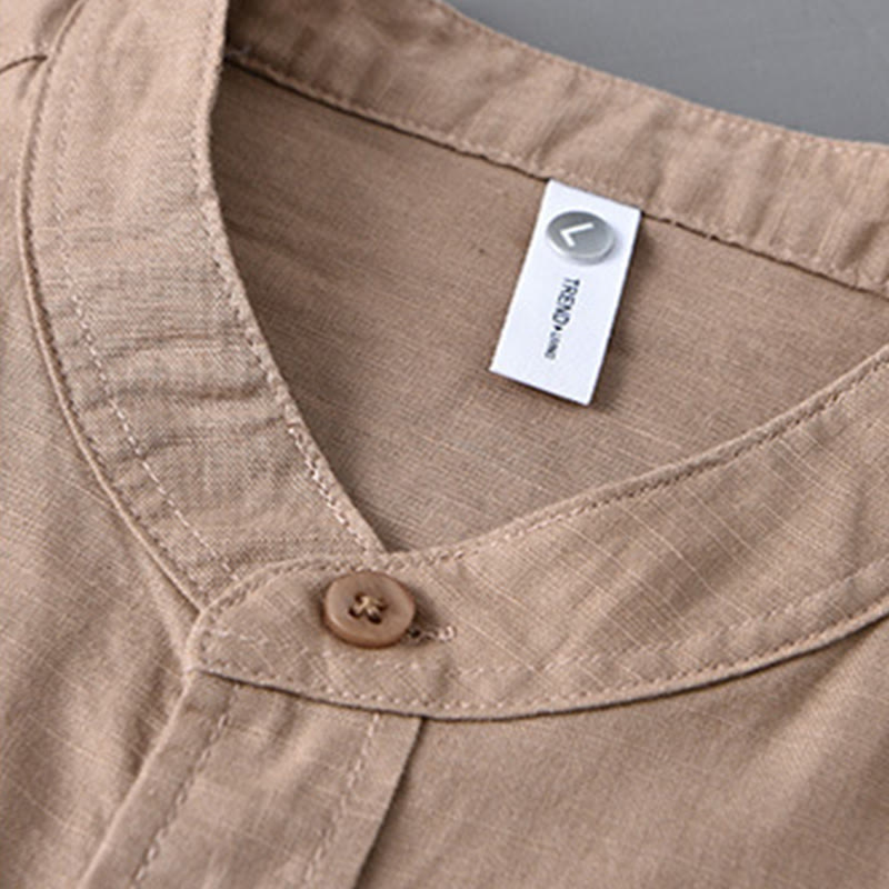 Koszula męska z długim rękawem i stójką Buddha Stones z kieszenią Pure Color Casual Cotton Linen - image 30