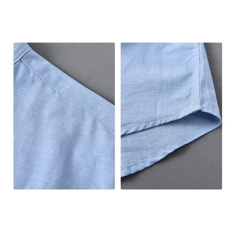 Koszula męska z długim rękawem i stójką Buddha Stones z kieszenią Pure Color Casual Cotton Linen - image 15