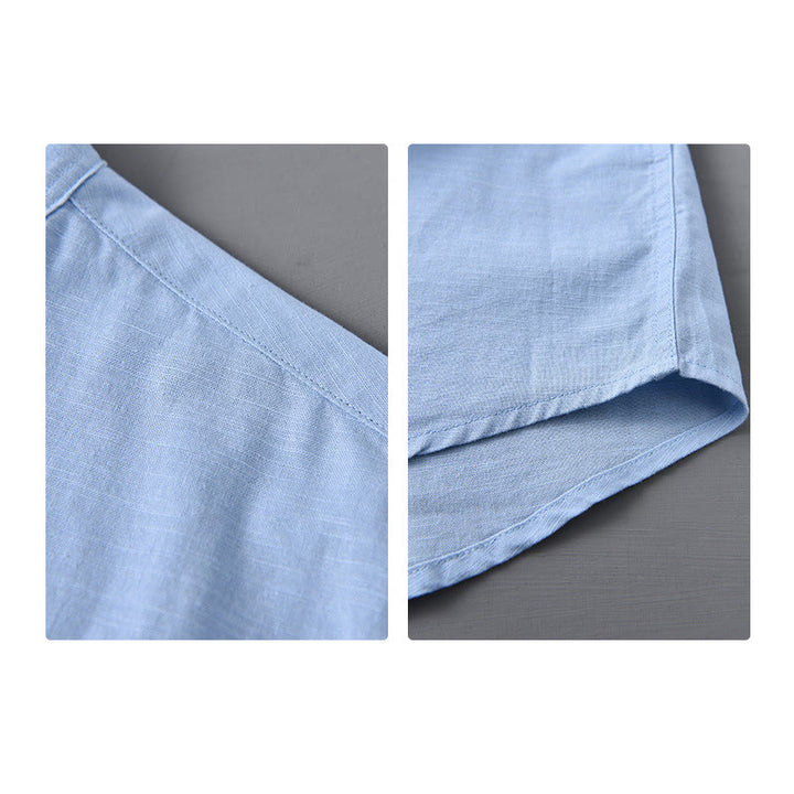 Koszula męska z długim rękawem i stójką Buddha Stones z kieszenią Pure Color Casual Cotton Linen - image 15