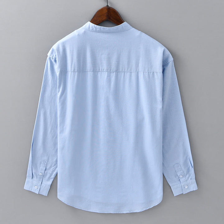Koszula męska z długim rękawem i stójką Buddha Stones z kieszenią Pure Color Casual Cotton Linen - image 12