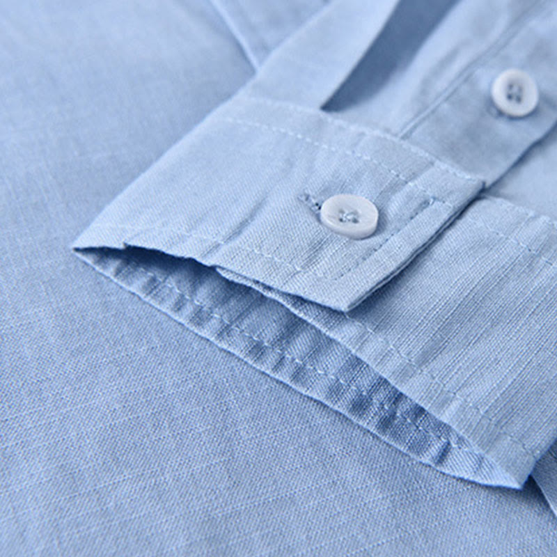 Koszula męska z długim rękawem i stójką Buddha Stones z kieszenią Pure Color Casual Cotton Linen - image 13