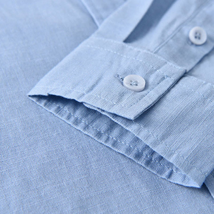 Koszula męska z długim rękawem i stójką Buddha Stones z kieszenią Pure Color Casual Cotton Linen - image 13