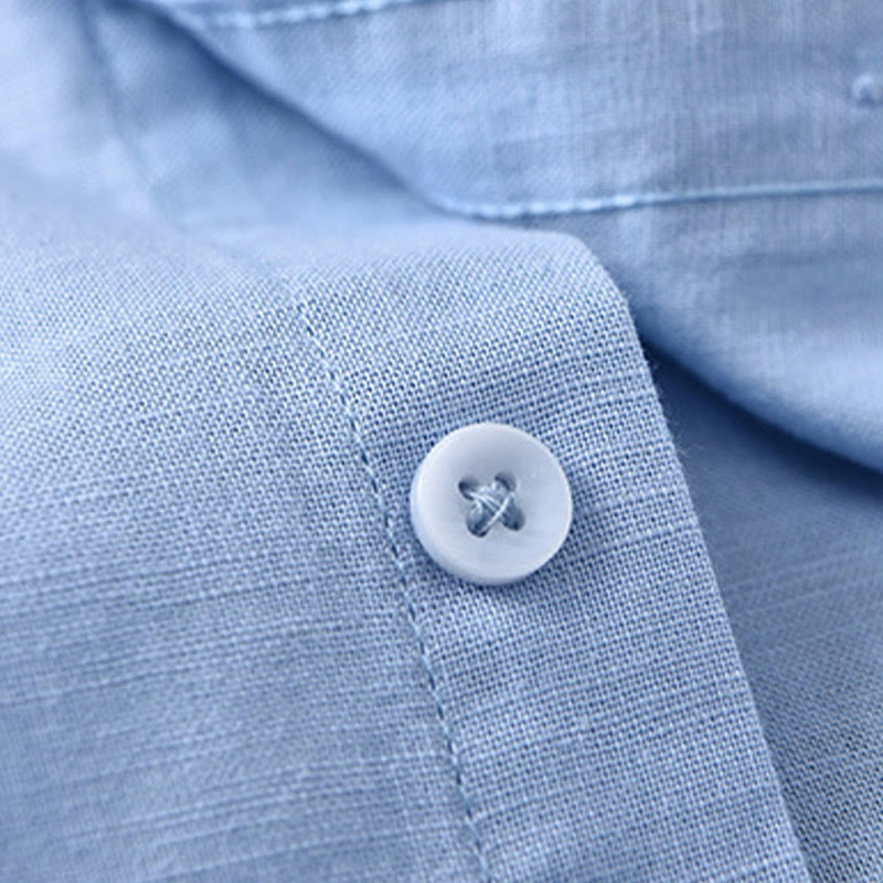 Koszula męska z długim rękawem i stójką Buddha Stones z kieszenią Pure Color Casual Cotton Linen - image 21