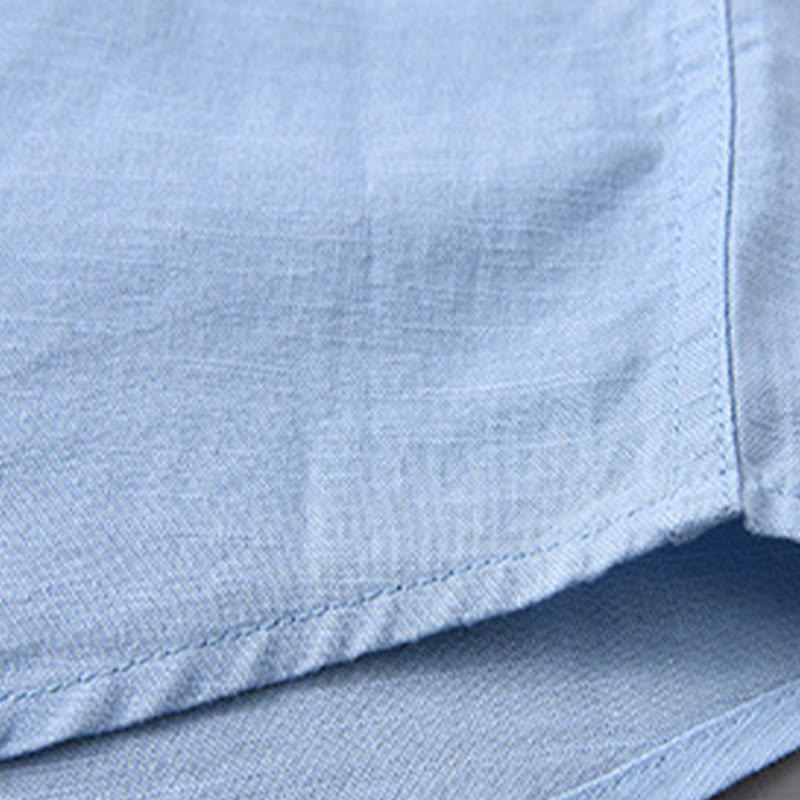 Koszula męska z długim rękawem i stójką Buddha Stones z kieszenią Pure Color Casual Cotton Linen - image 19