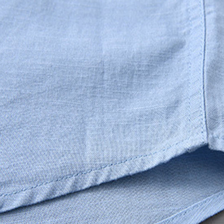 Koszula męska z długim rękawem i stójką Buddha Stones z kieszenią Pure Color Casual Cotton Linen - image 19
