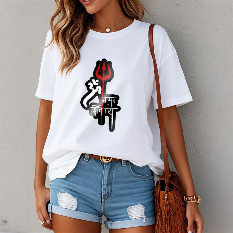 Buddha Stones OM NAMAH SHIVAYA Czerwony Trójząb Profil Bawełniana Koszulka T-shirt - image 15
