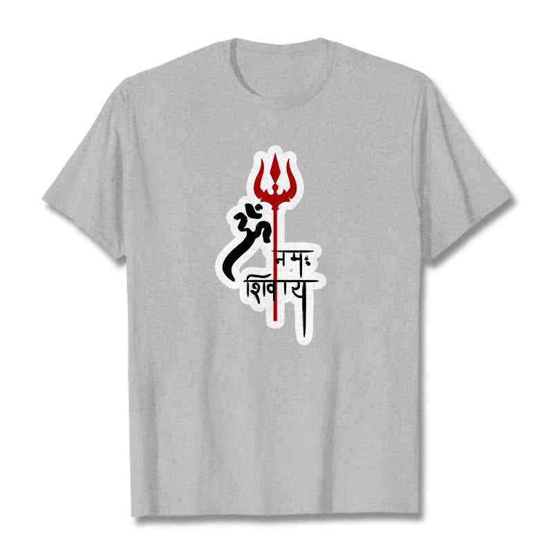 Buddha Stones OM NAMAH SHIVAYA Czerwony Trójząb Profil Bawełniana Koszulka T-shirt - Jasnoszary - 2XL - image 17