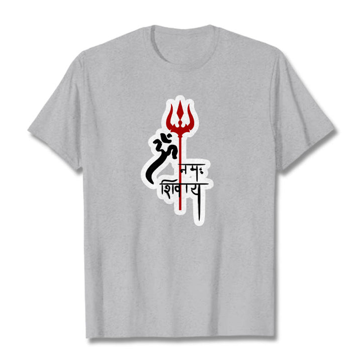 Buddha Stones OM NAMAH SHIVAYA Czerwony Trójząb Profil Bawełniana Koszulka T-shirt - Jasnoszary - 2XL - image 17