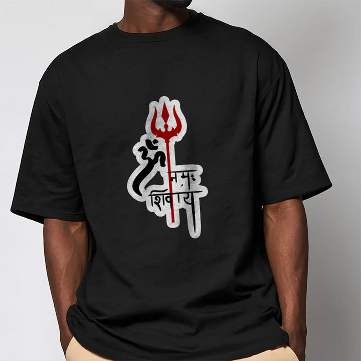 Buddha Stones OM NAMAH SHIVAYA Czerwony Trójząb Profil Bawełniana Koszulka T-shirt - image 12